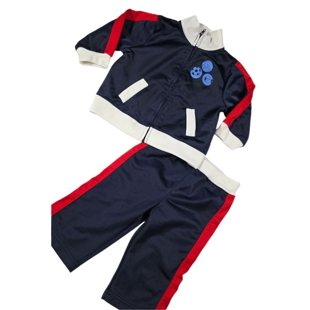 Vintage Y2K Baby Boy Varsity Athletics Track Suit Set 6-9M Navy Red